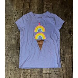 Cat & Jack Girls Purple Rainbow Ice Cream Cone Glitter Graphic TShirt Size M 7/8